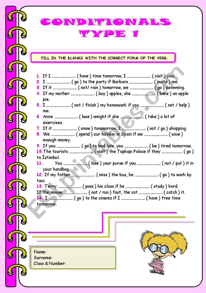 conditionals type one worksheet