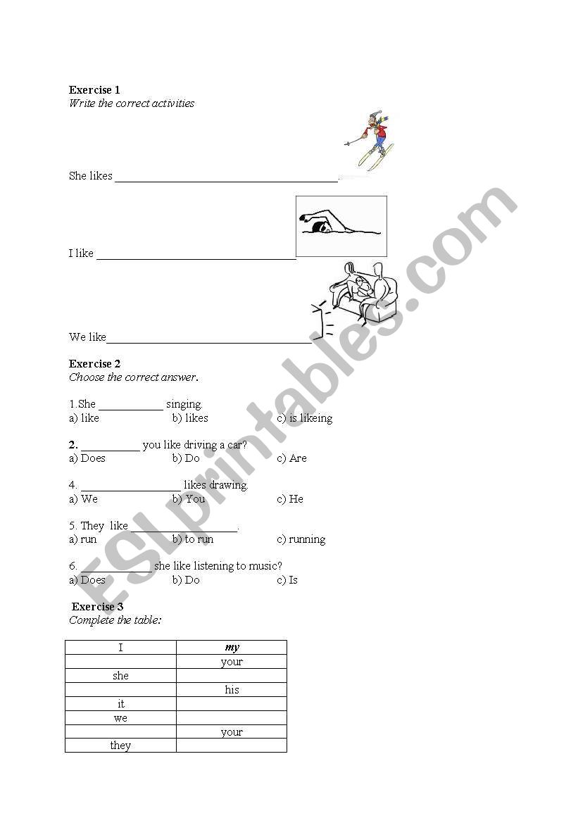 What do you like doing? worksheet