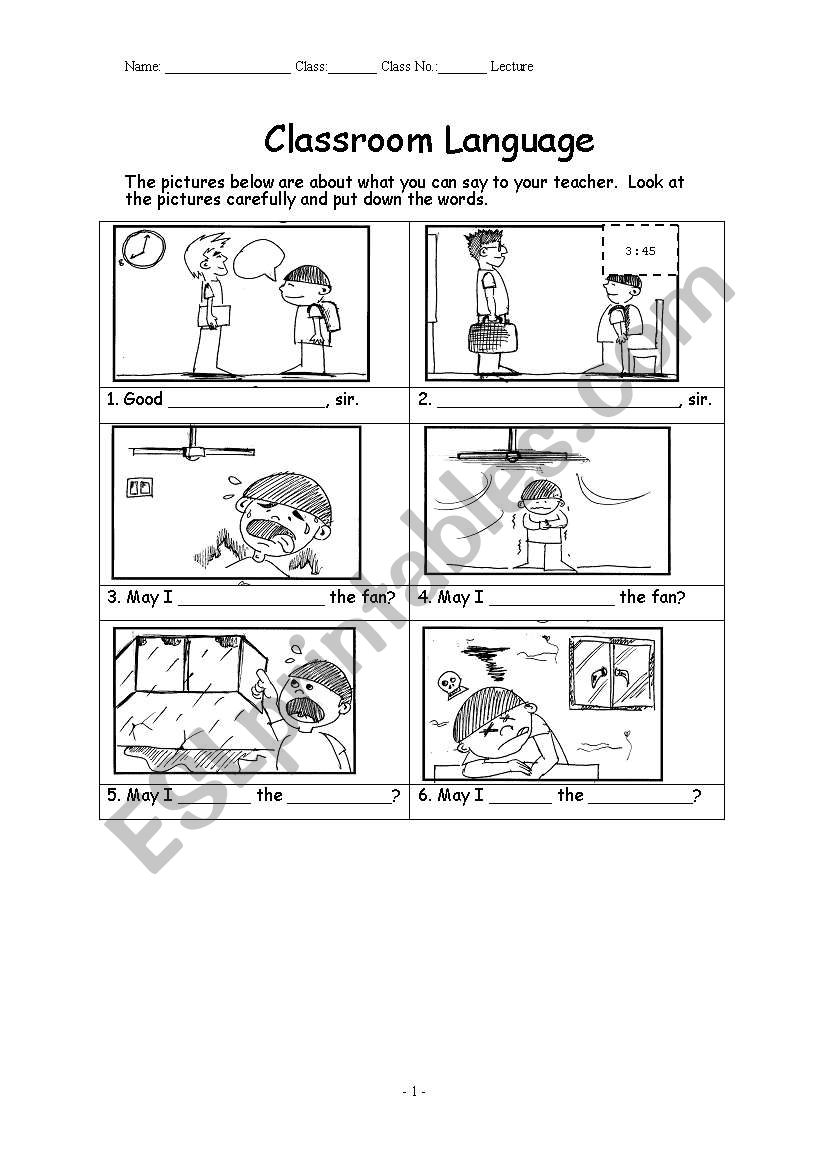 Classroom language worksheet