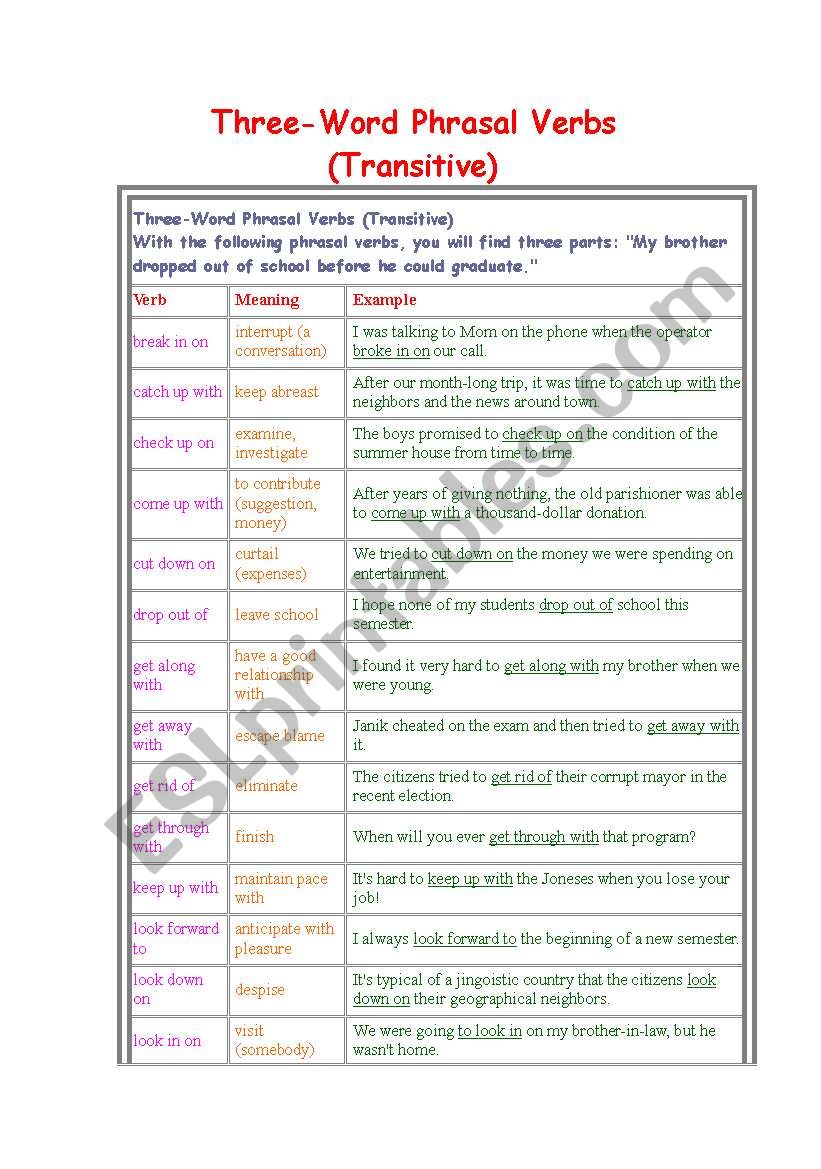 Phrasal verbs worksheet