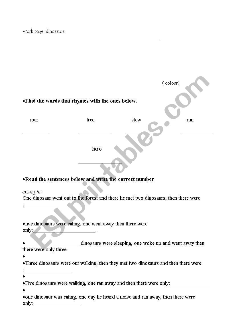 work page : dinosaurs worksheet