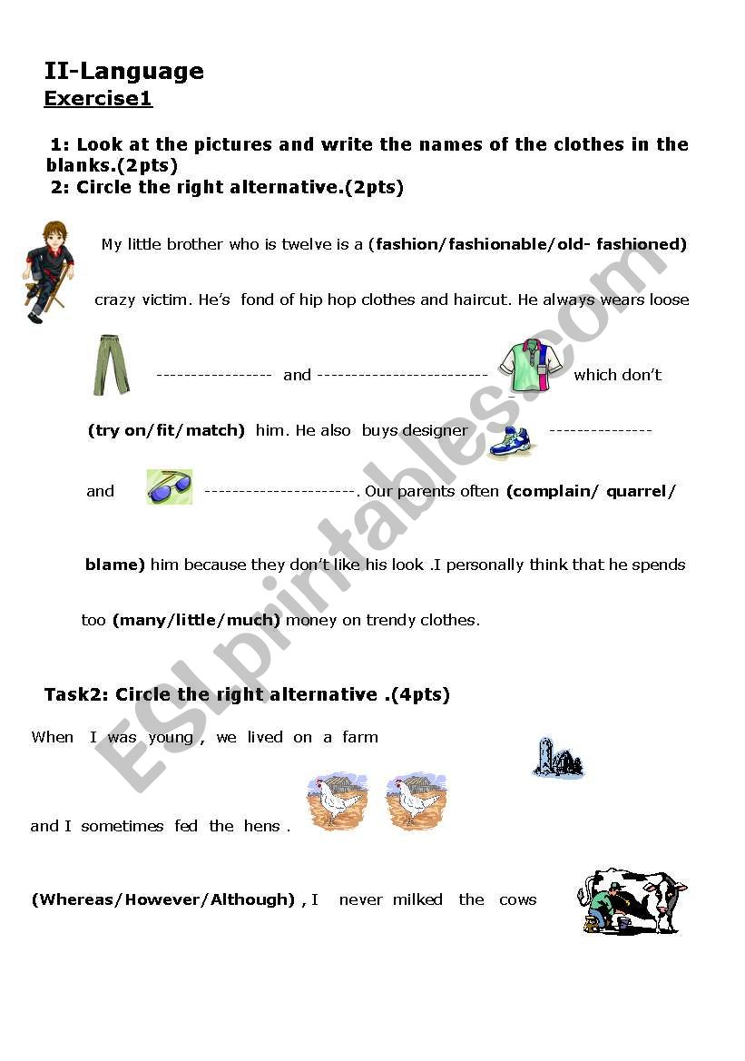 grammar exercises clothes and farm