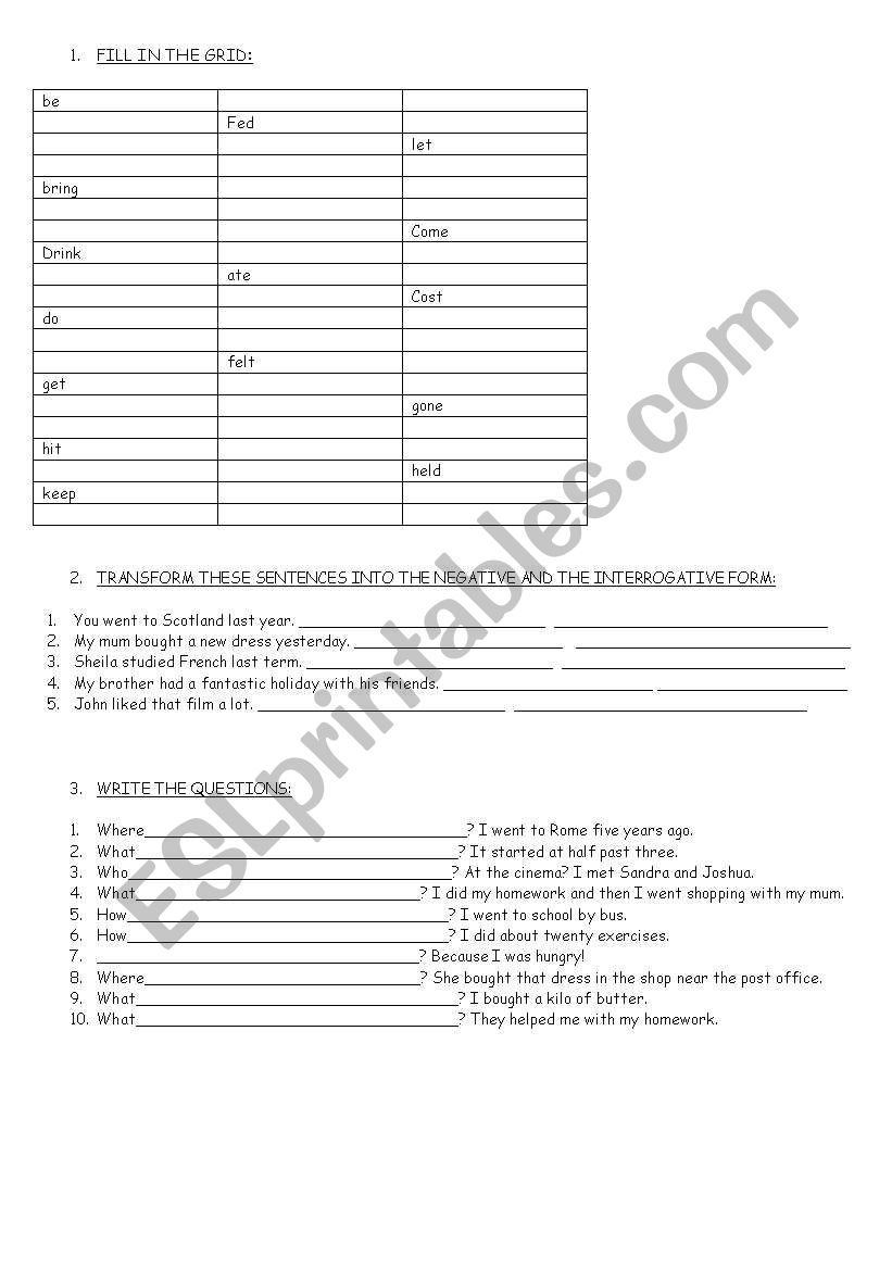 SIMPLE PAST worksheet