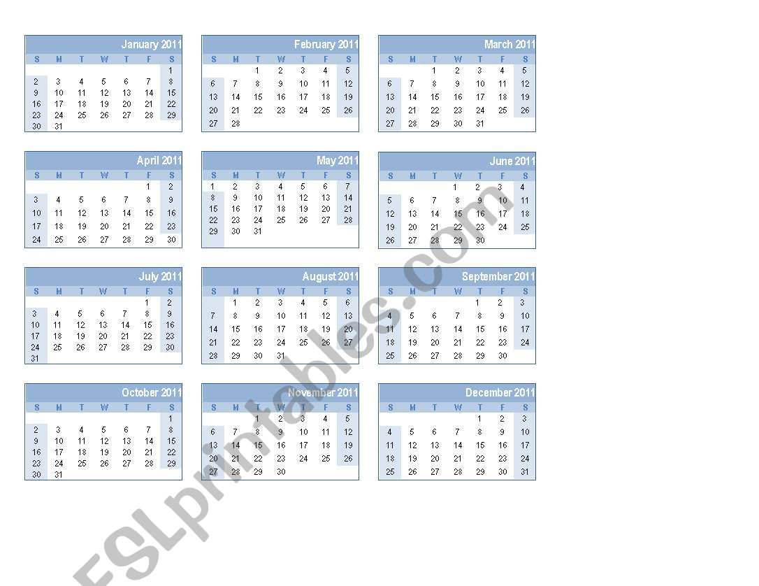 Calendars and dates worksheet