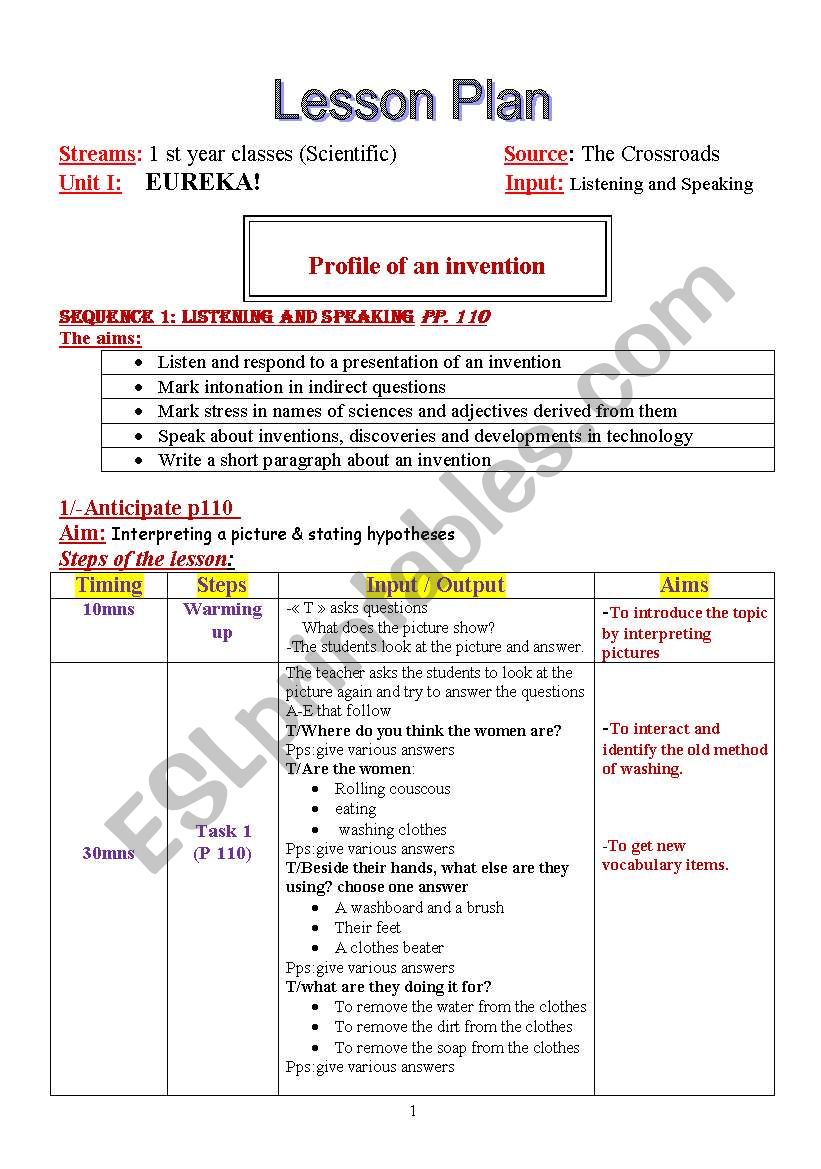 UNIT PLAN : EUREKA worksheet