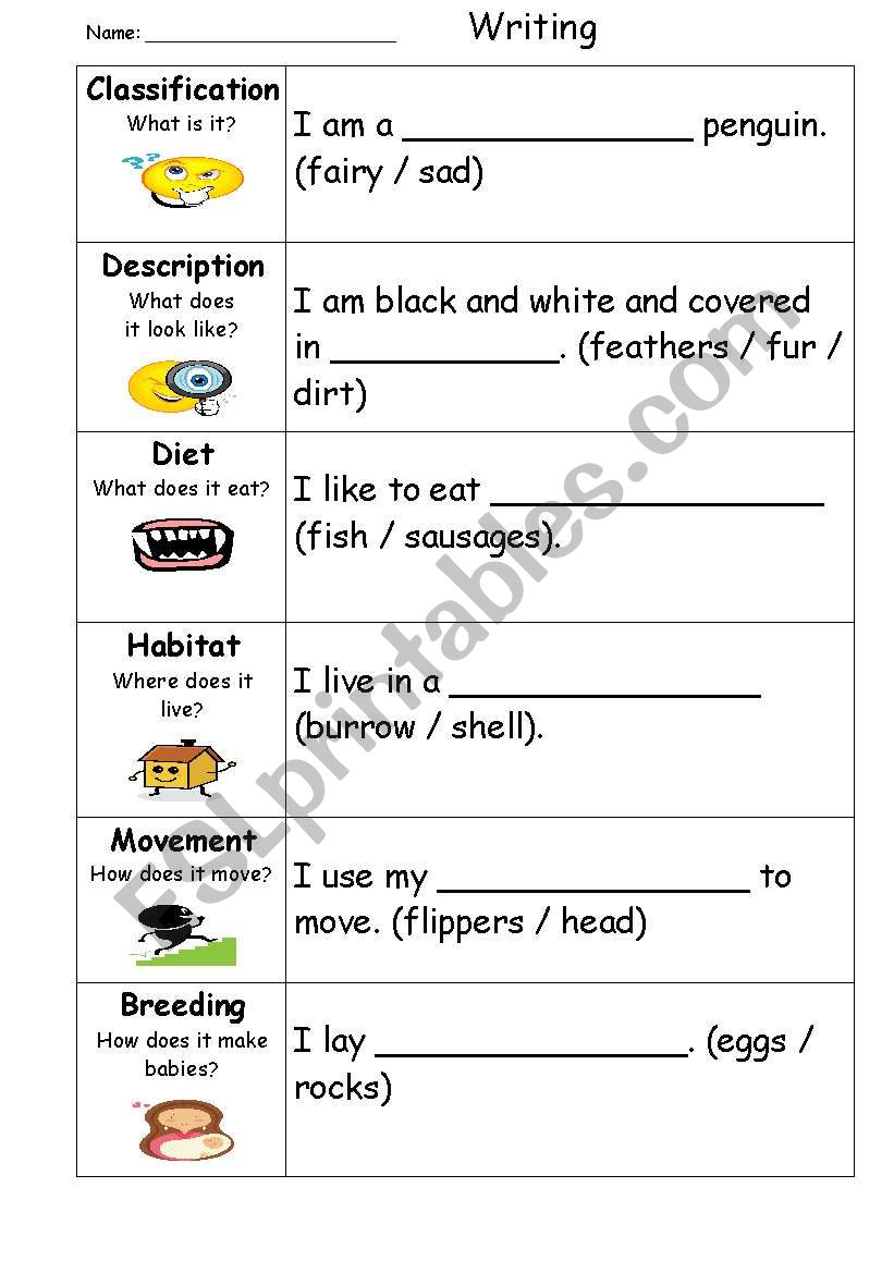 Penguin cloze worksheet