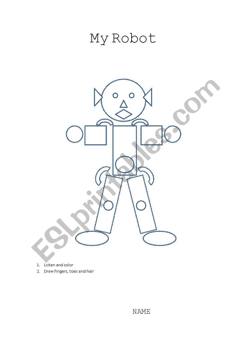 robot shapes and bodyparts worksheet