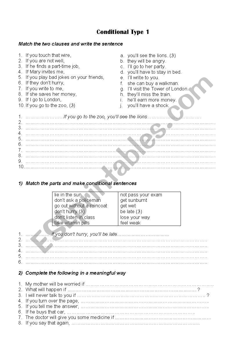 If Type 1 exercises worksheet