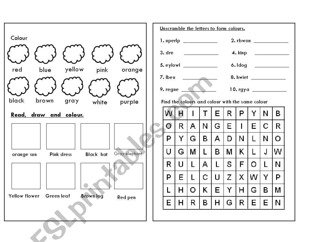 colours worksheet