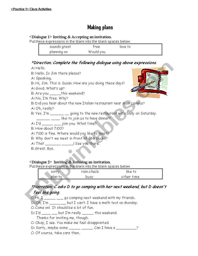 Making plans (Conversation) - cloze activity