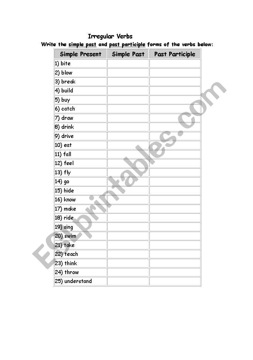 Irregular Verbs worksheet