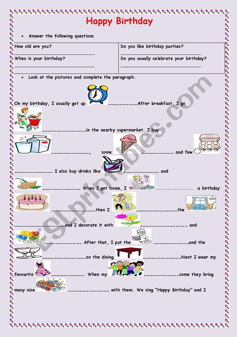 birthday party worksheet