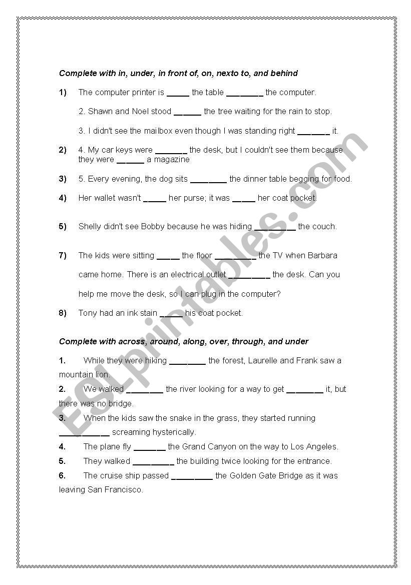 PREPOSITIONS worksheet