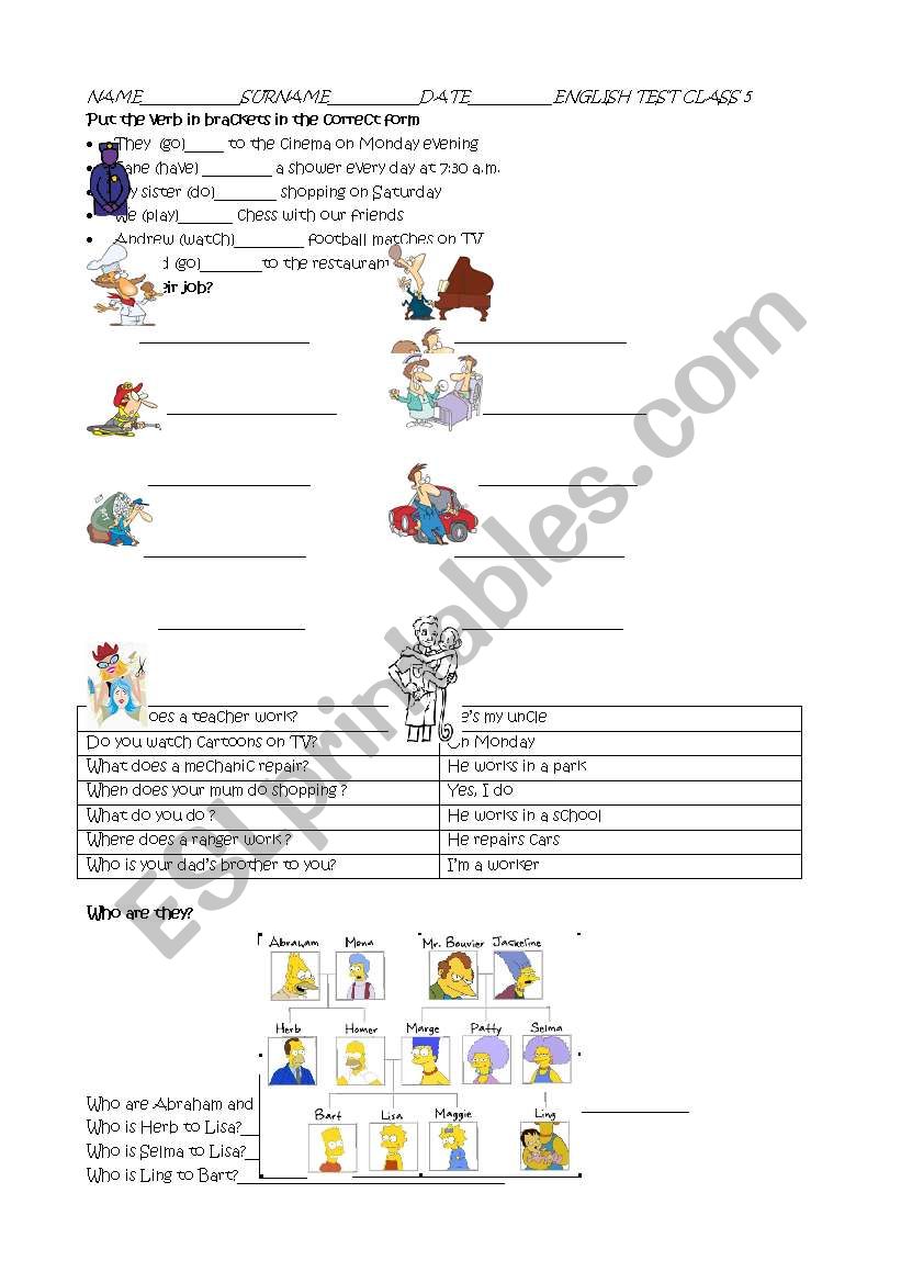 jobs and family worksheet