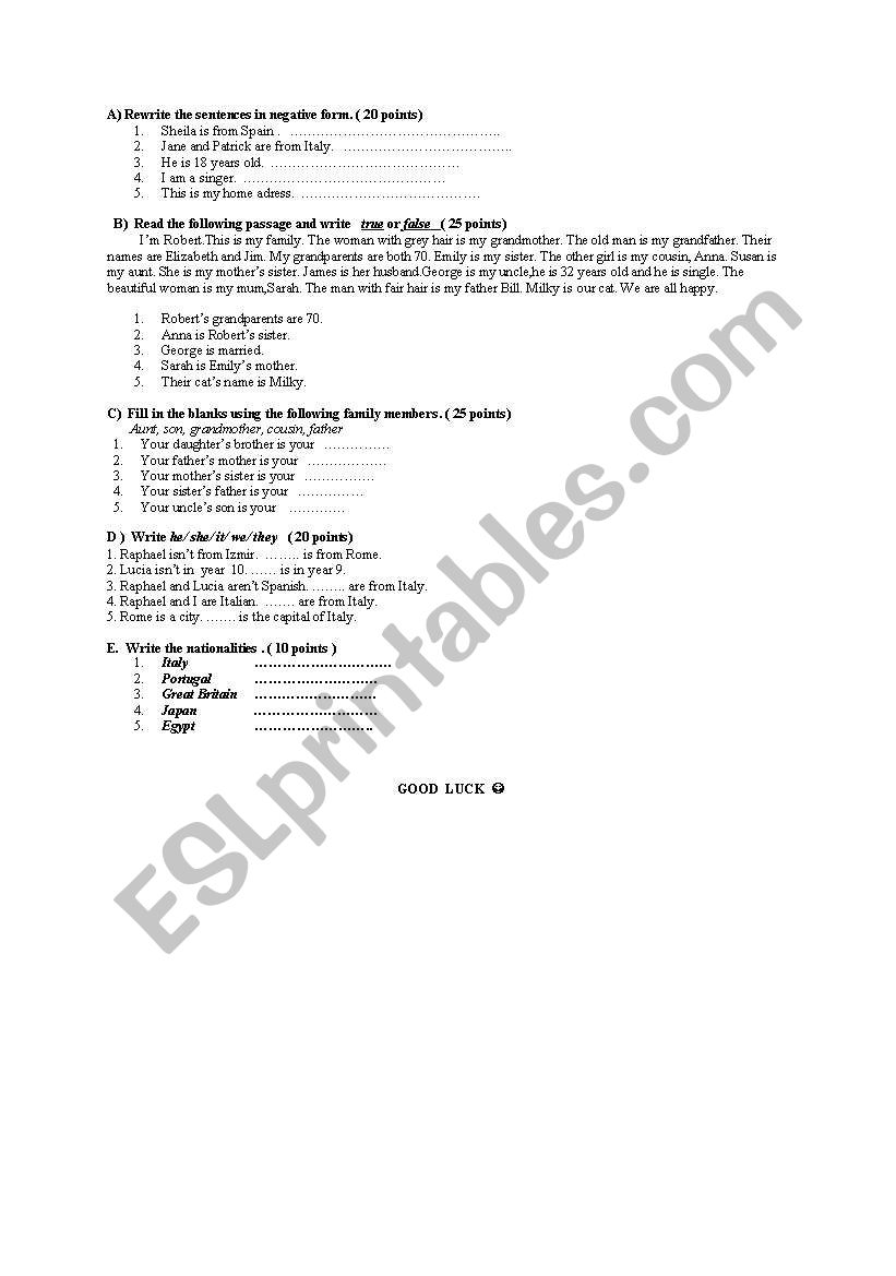 exam 9th classes  worksheet