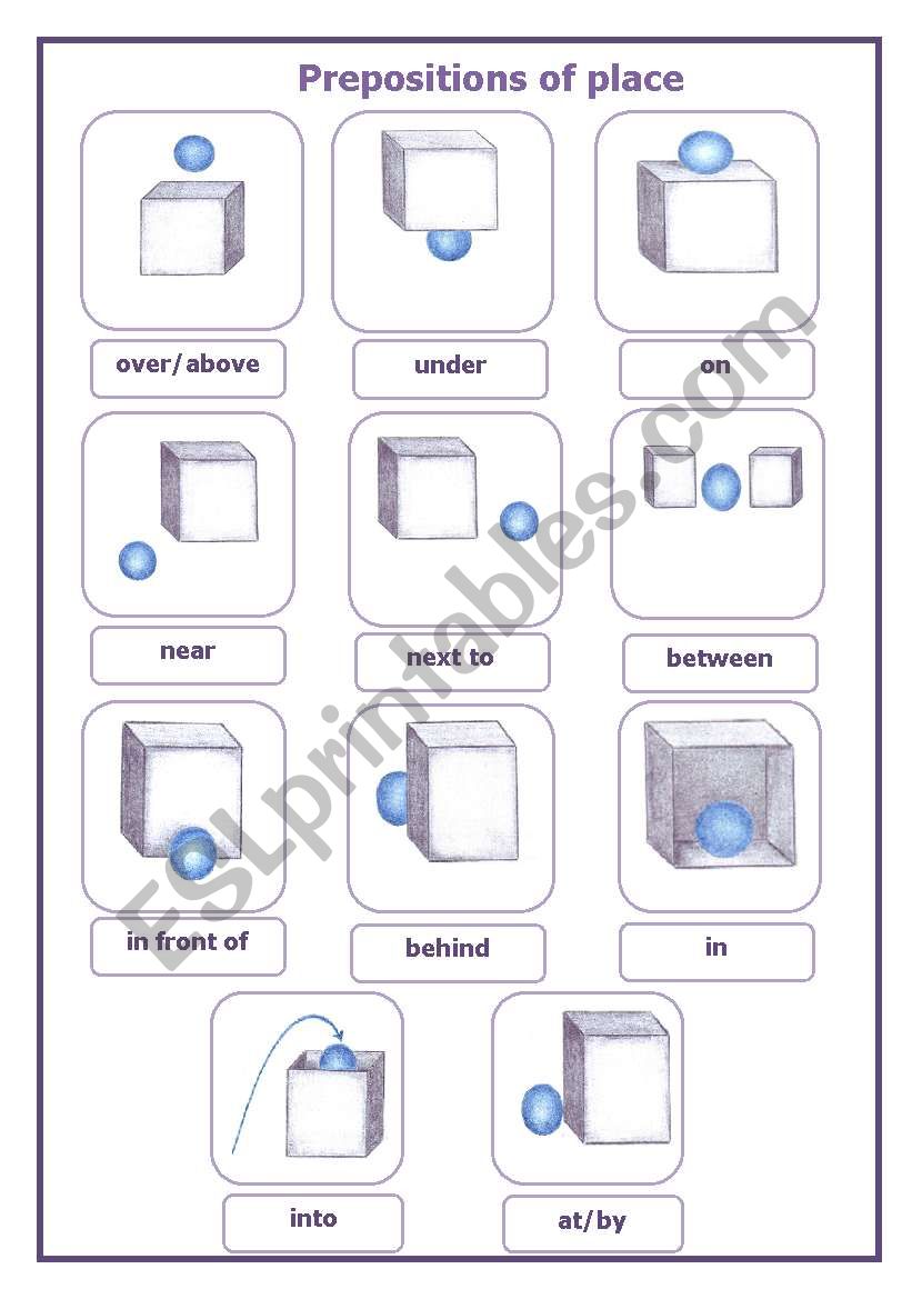 Prepositions of place poster worksheet