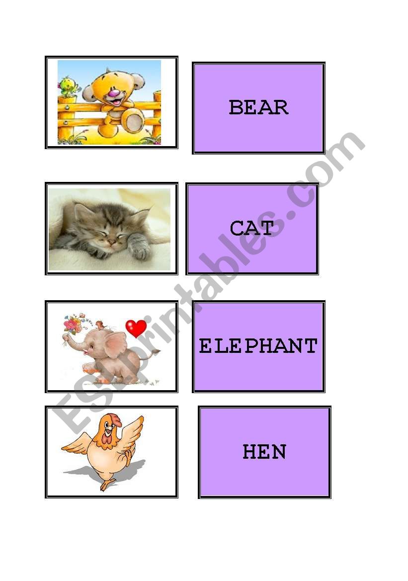 memory card - animals worksheet