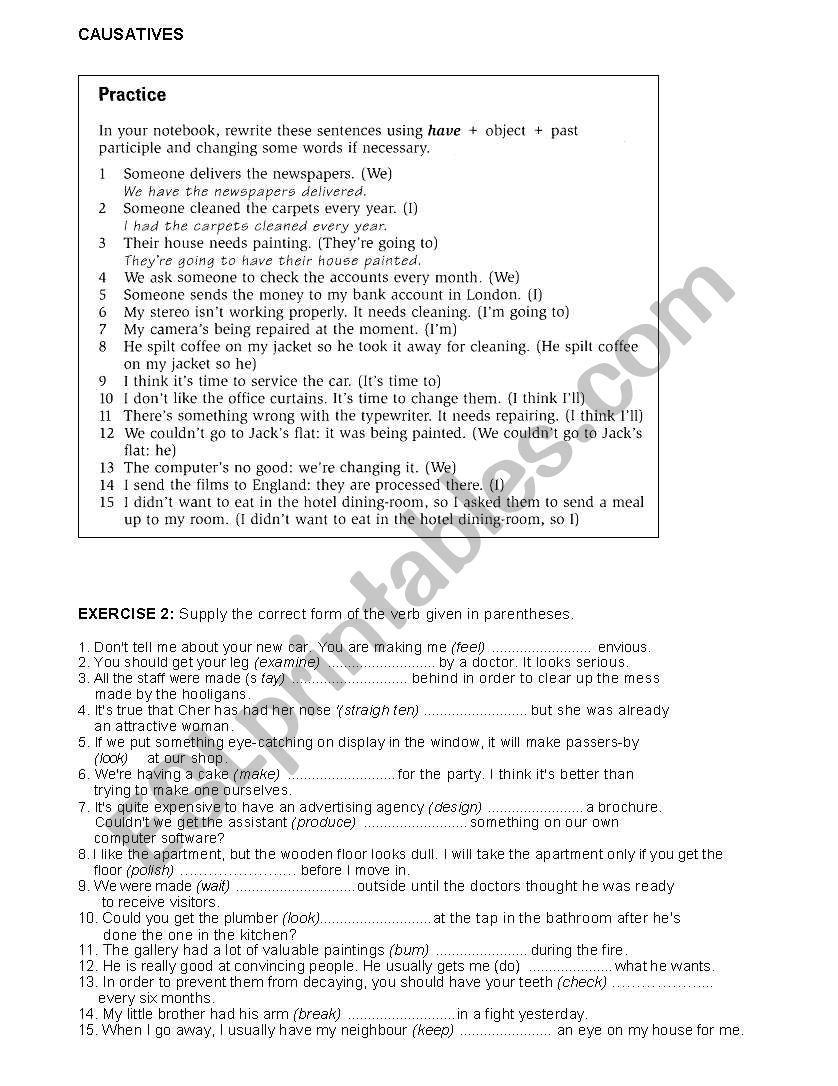 causative worksheet