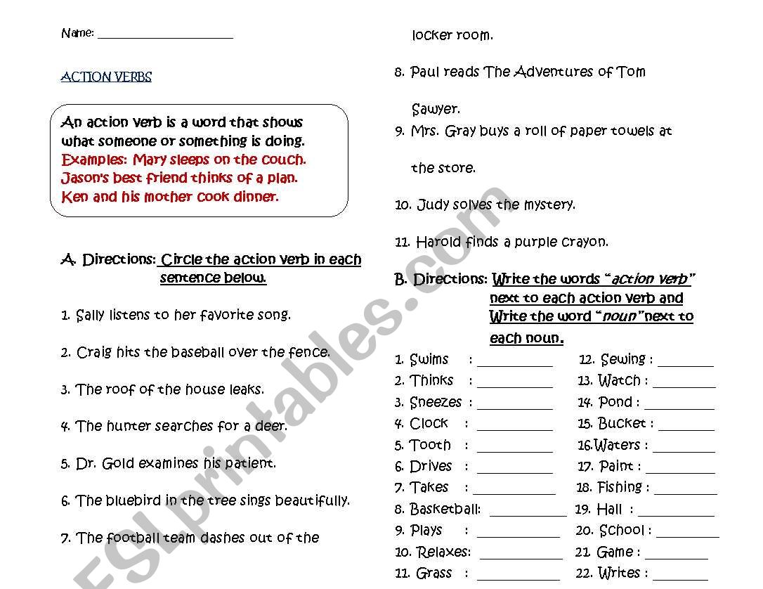 IDENTIFYING NOUN AND VERB worksheet