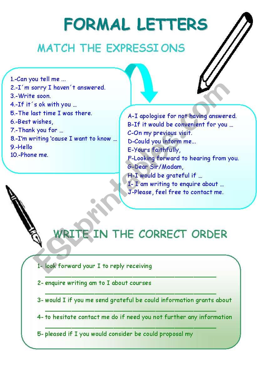 Formal letters expressions worksheet