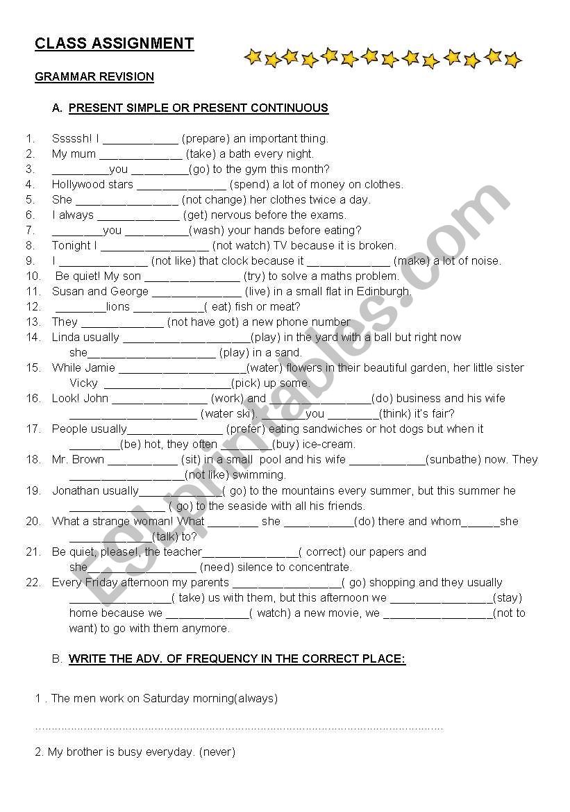 GRAMMAR REVISION ASSIGNMENT worksheet