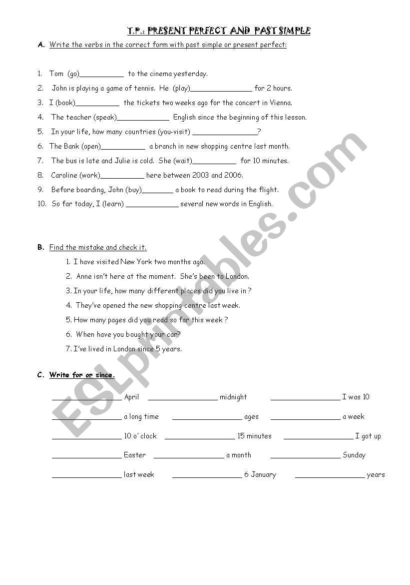 PRESENT PERFECT - PAST SIMPLE worksheet