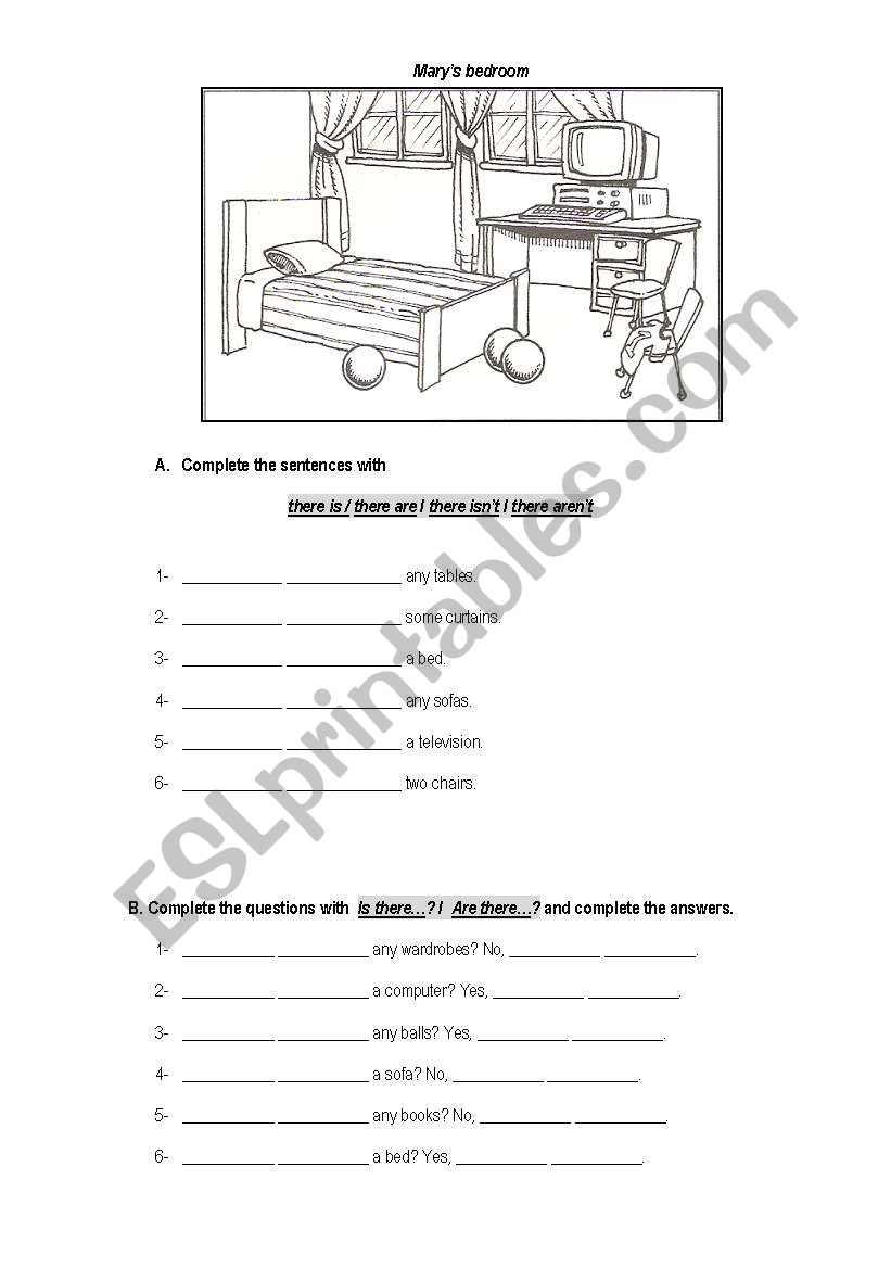 Marys bedroom worksheet