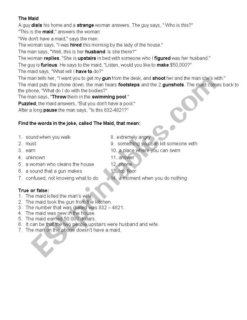 cleaning lady worksheet