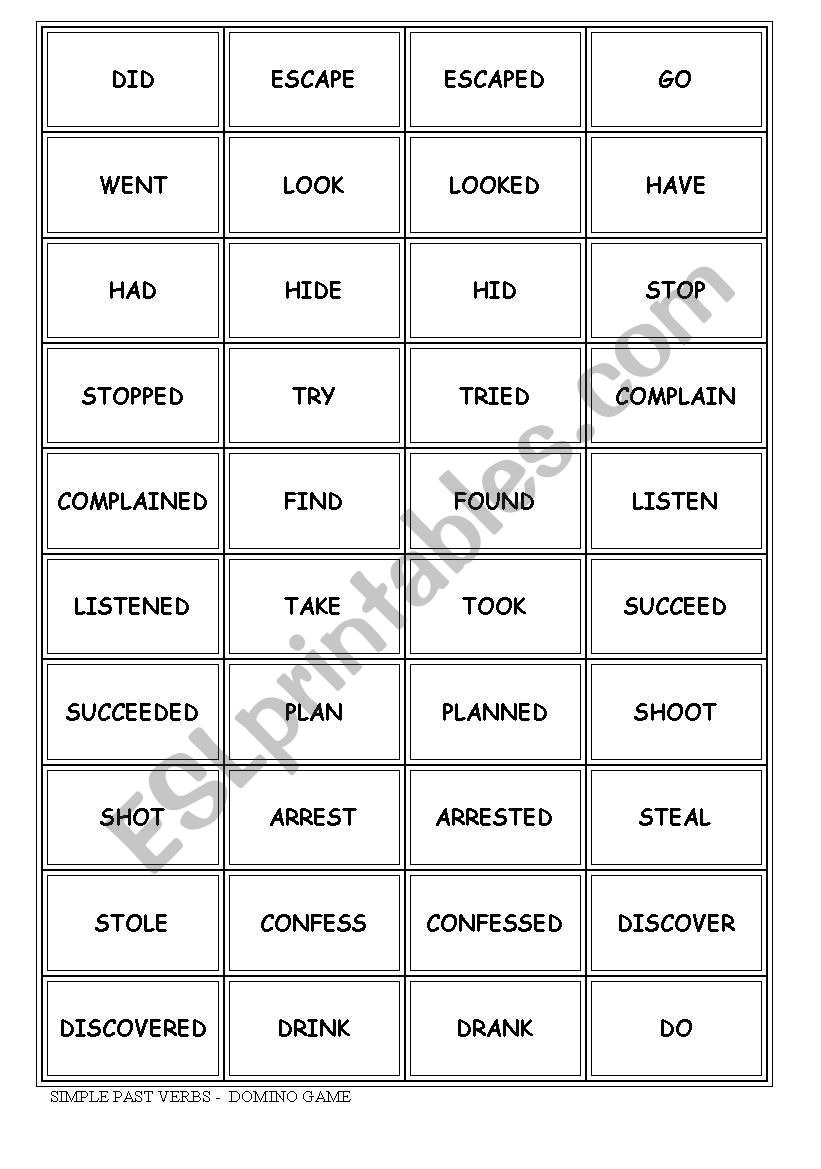 SIMPLE PAST TENSE - DOMINO GAME- REG. & IRREG. VERBS