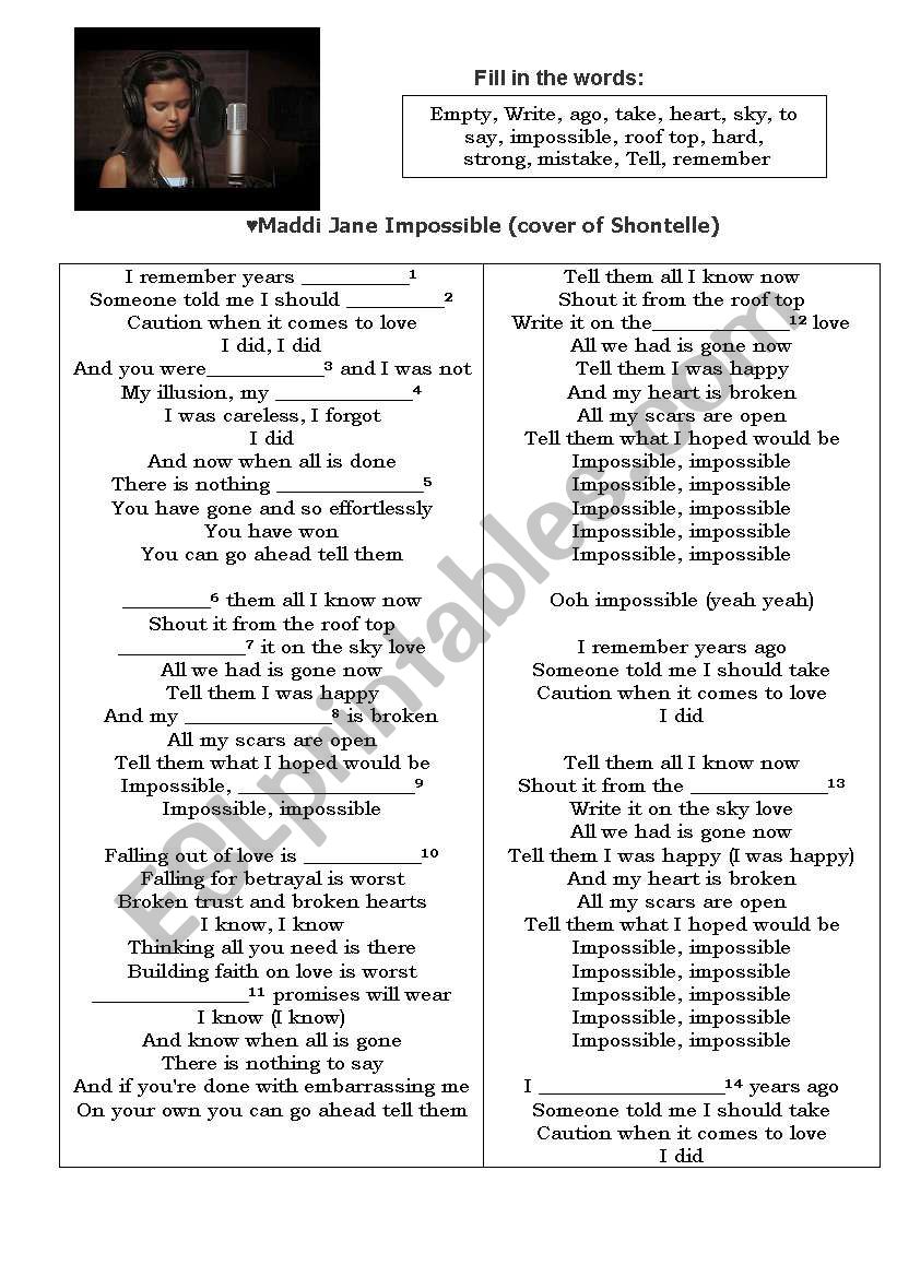 song Maddi Jane Impossible  worksheet