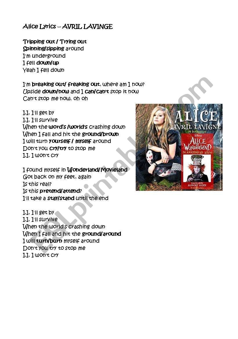 Avril Lavigne worksheet
