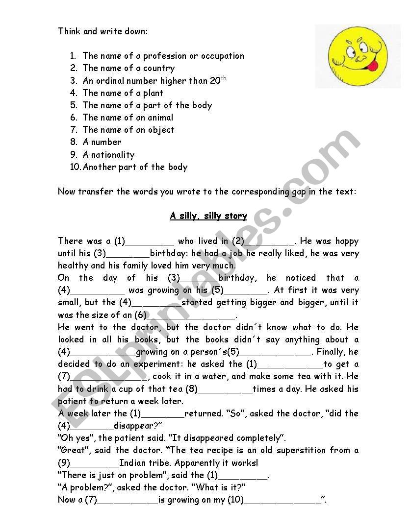 A silly, silly story worksheet
