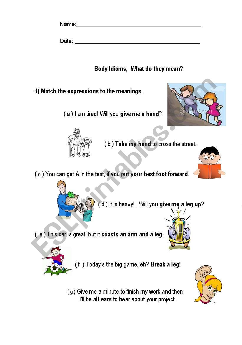 Body Idioms ESL Worksheet By Ninha2