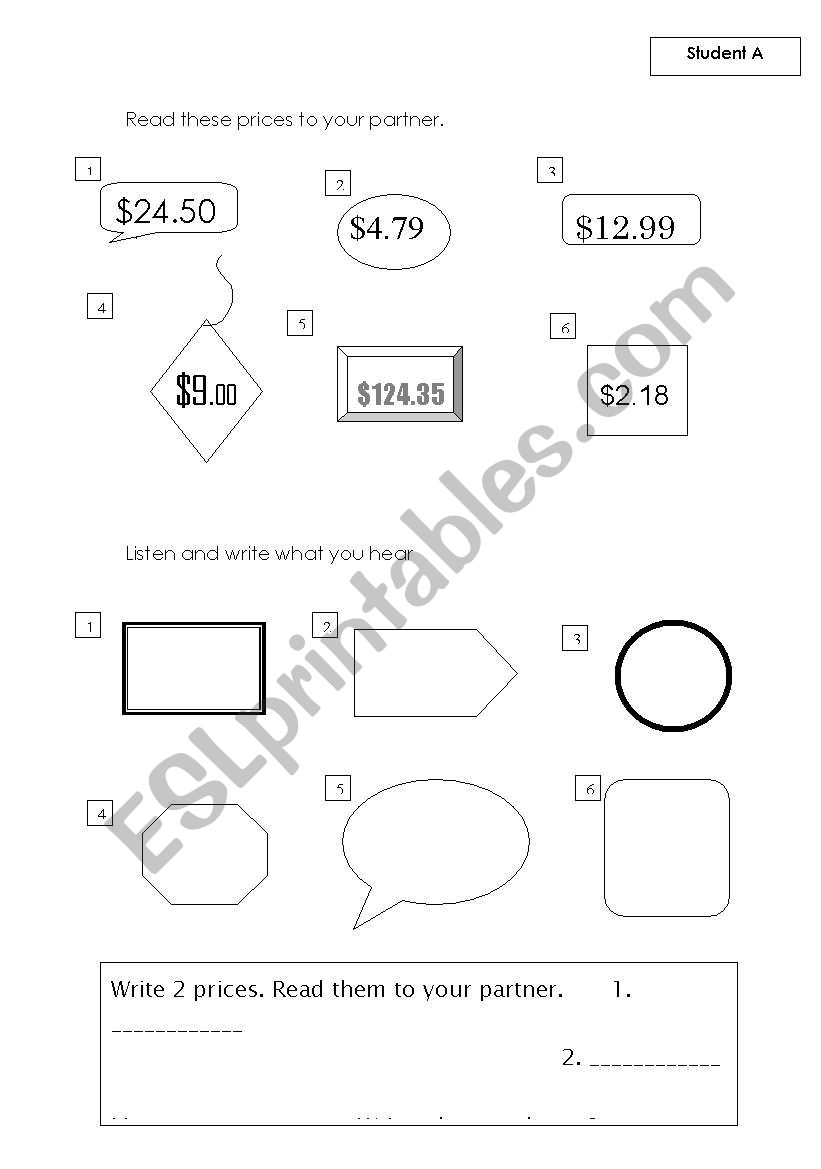 Listening to prices (2) worksheet