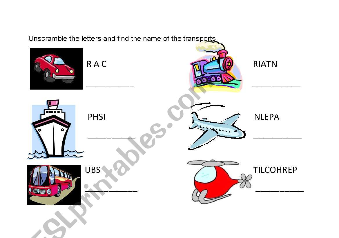 Unscramble the letters and find the name of the transports.