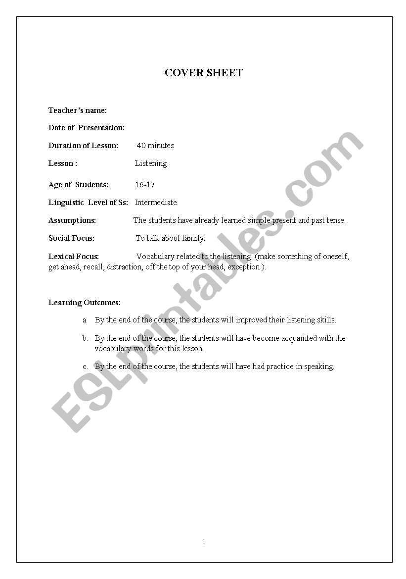 listening lesson plan worksheet