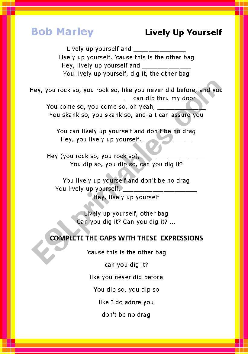 English worksheets: Lively Up Yourself by Bob Marley