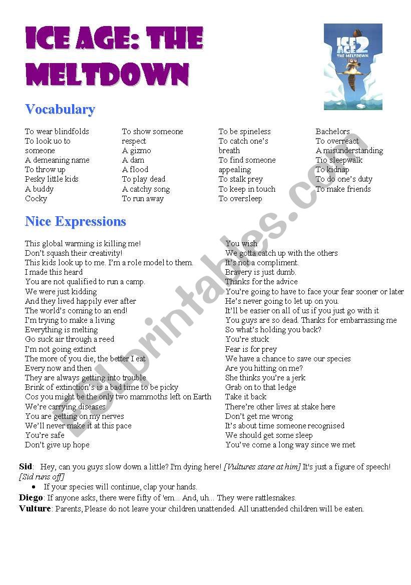 Ice Age the Meltdown worksheet