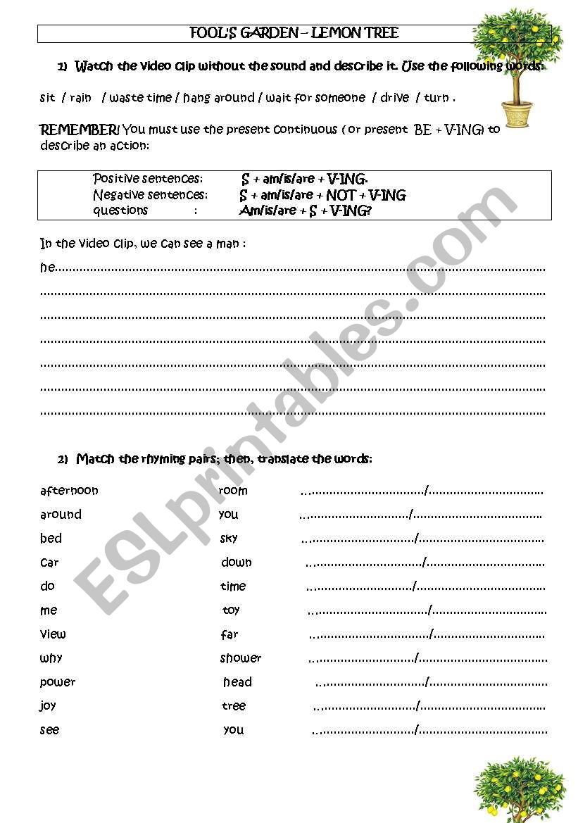 Fool´s garden Lemon tree worksheet