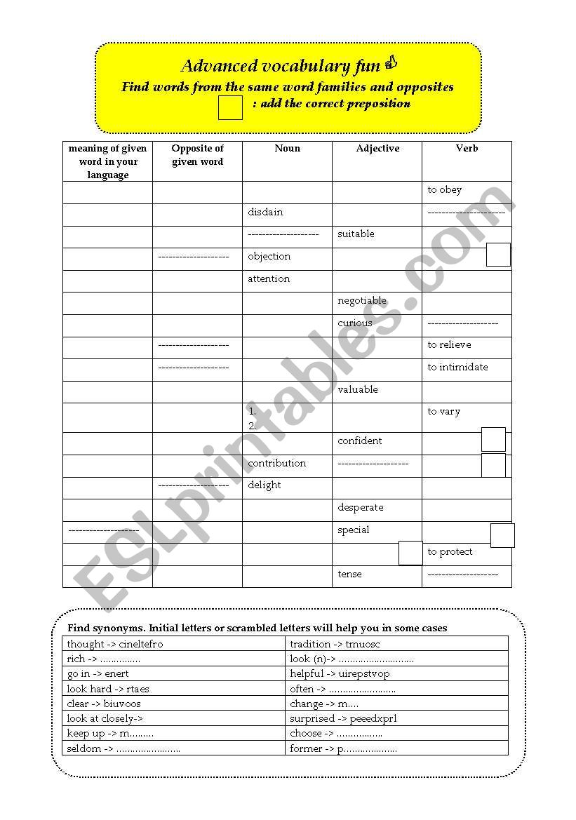 Advanced vocabulary fun  worksheet