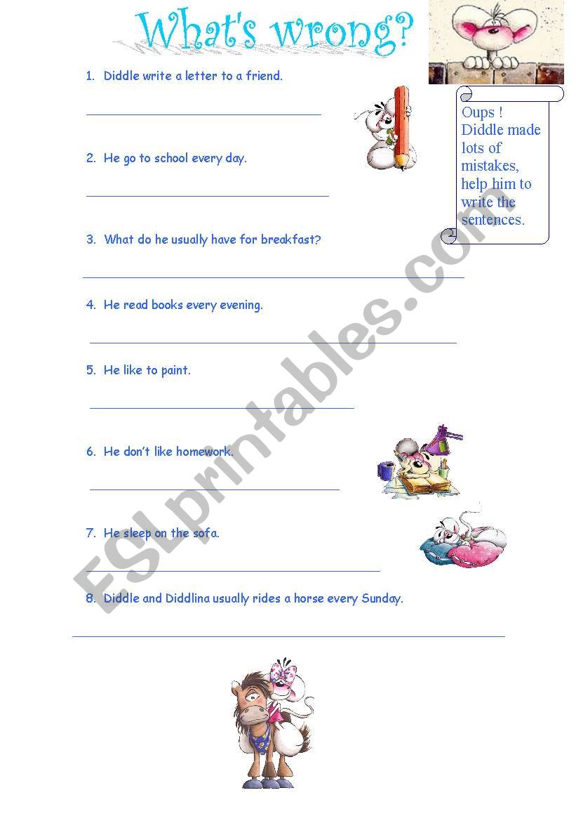 Present simple with Diddle worksheet