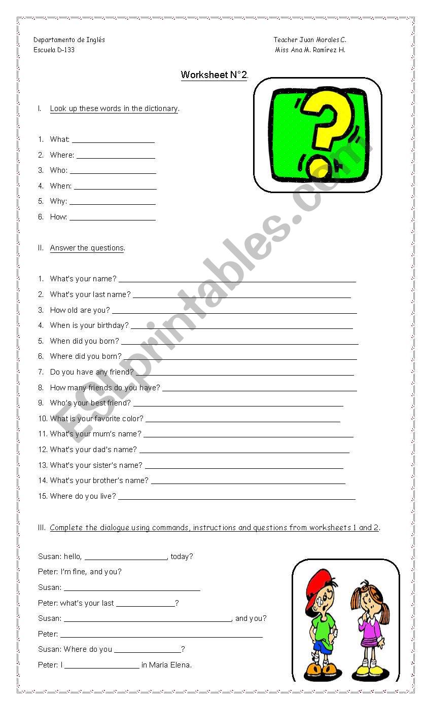 personal questions worksheet