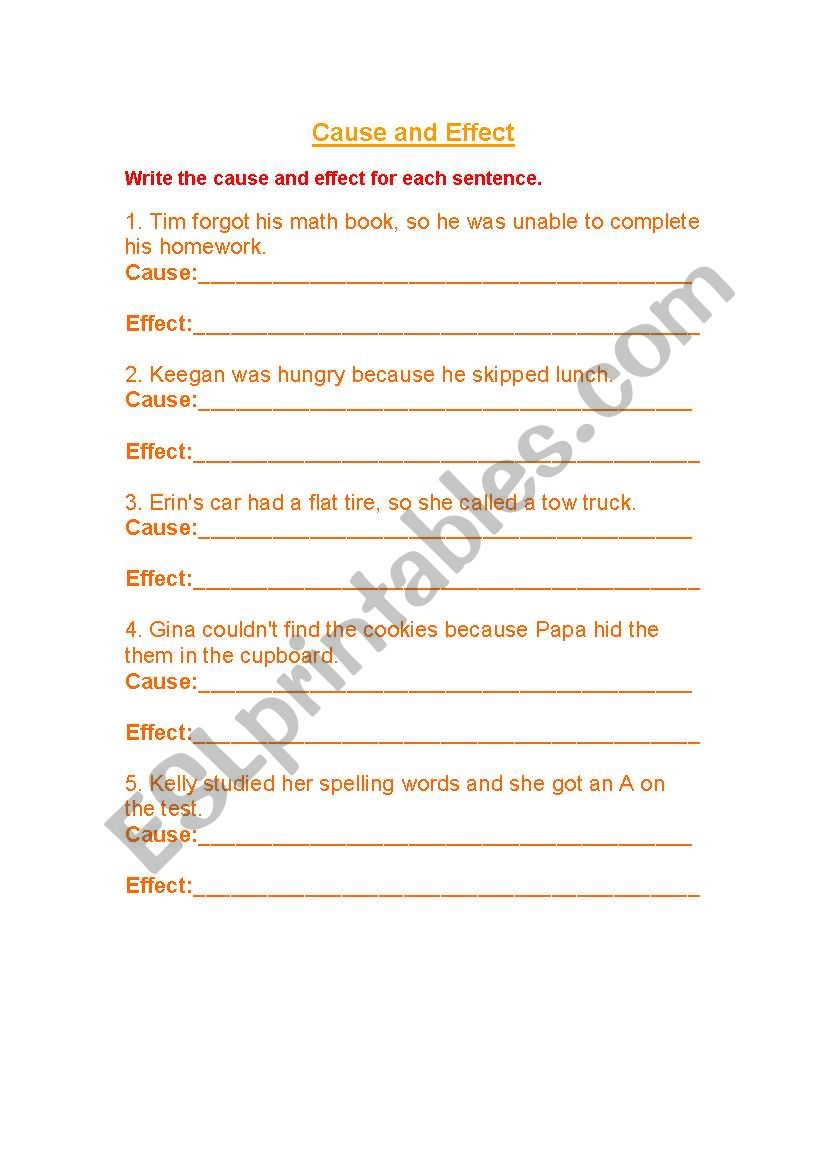 cause and effect worksheet