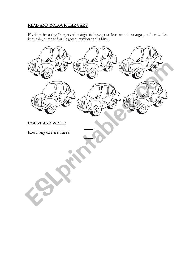 READ & COLOUR THE CARS worksheet
