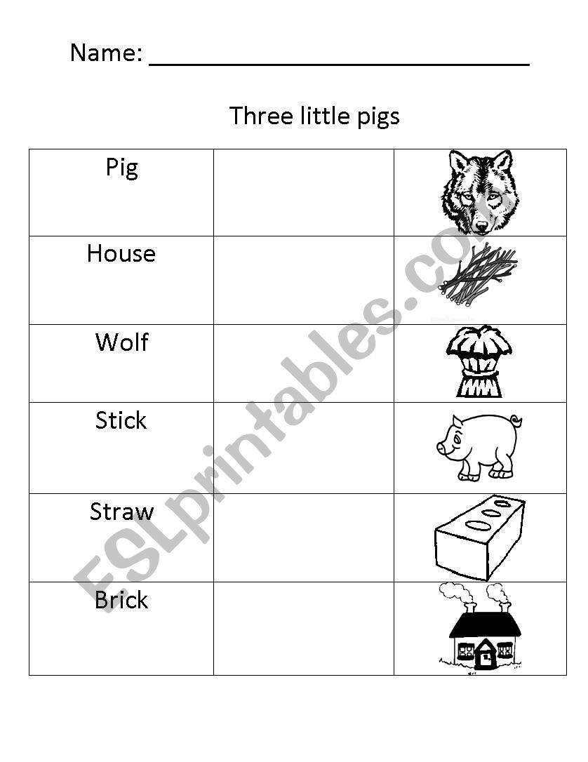 Three little pigs vocabulary worksheet