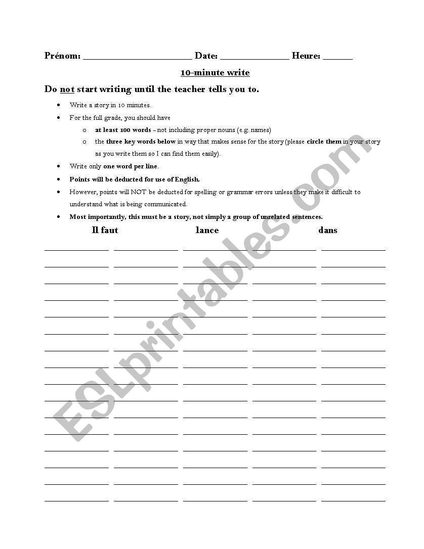 Timed Write worksheet