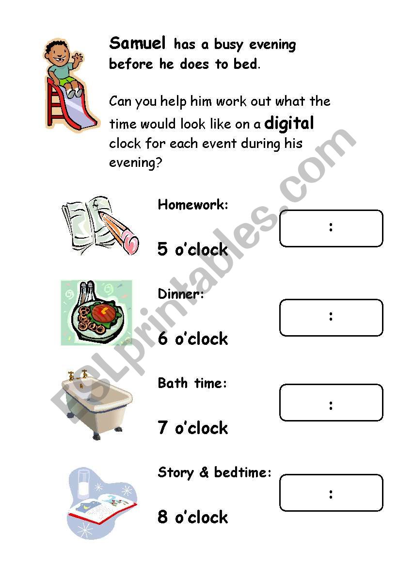 oclock worksheet - digital worksheet
