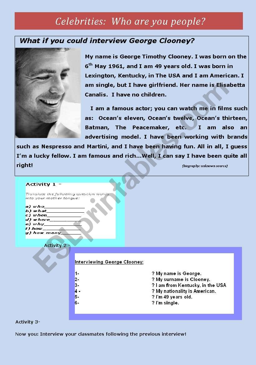 Personal information worksheet