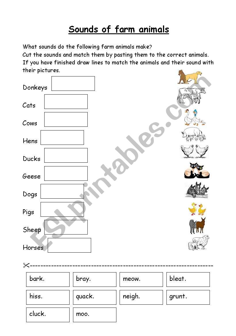 Sounds of farm animals worksheet