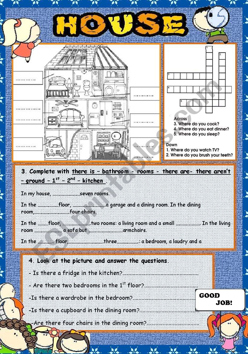 house - 4 exercises worksheet